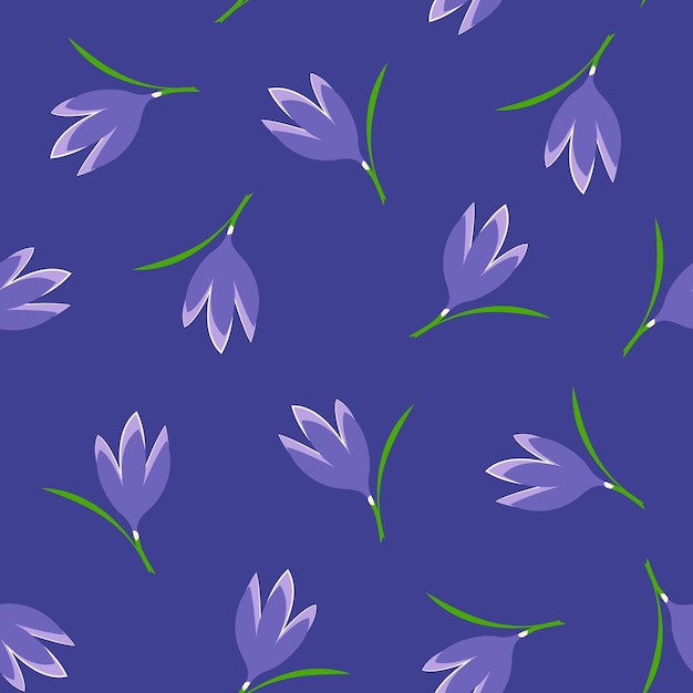 紫色の背景にクロッカス ベクターのシームレスなパターン