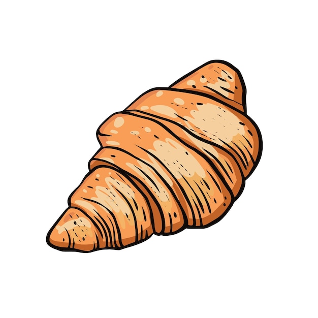 Croissant hand drawn colorful cartoon style sketch art vector illustration.