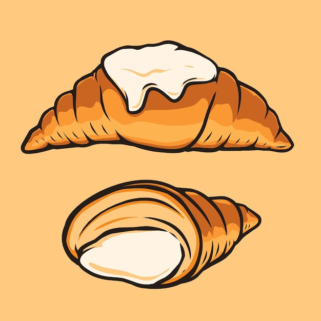 Vector croissant met crème vector tekening