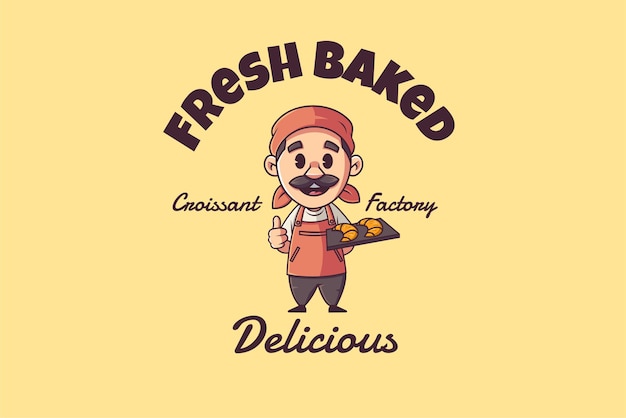 Croissant retro mascot chef cartoon mascot