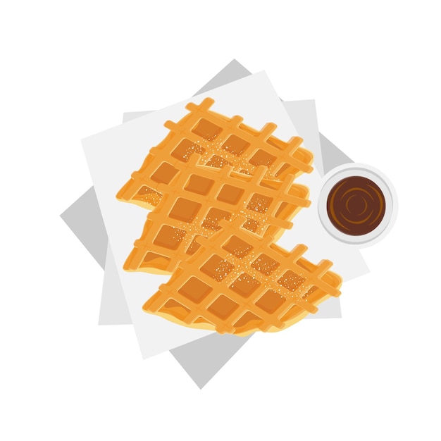 Croissant Waffle Croffle with Melted Chocolate Illustration Logo