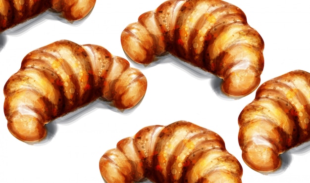 Croissant watercolor breakfast