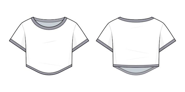 Crop contrast Tshirt technical fashion illustration crop contrast tee shirt vector template