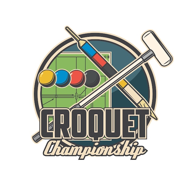 Vector croquet championship icon with game equipment