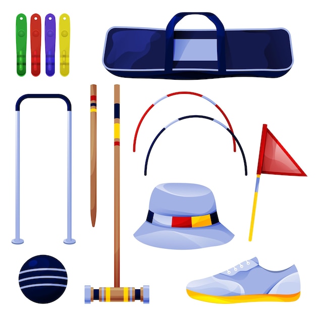 Croquet equipment game tool collection icons set