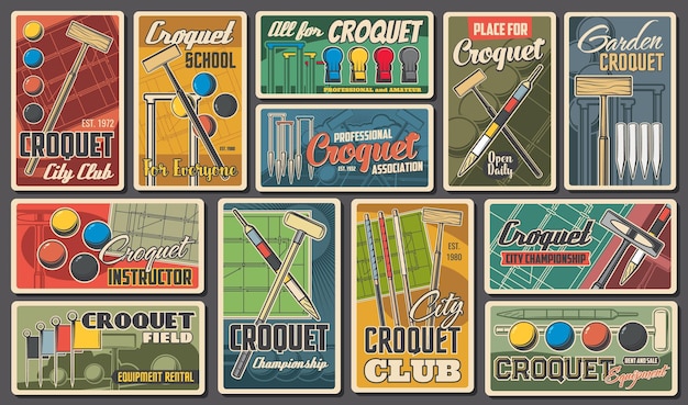 Croquet sport championship and club retro posters