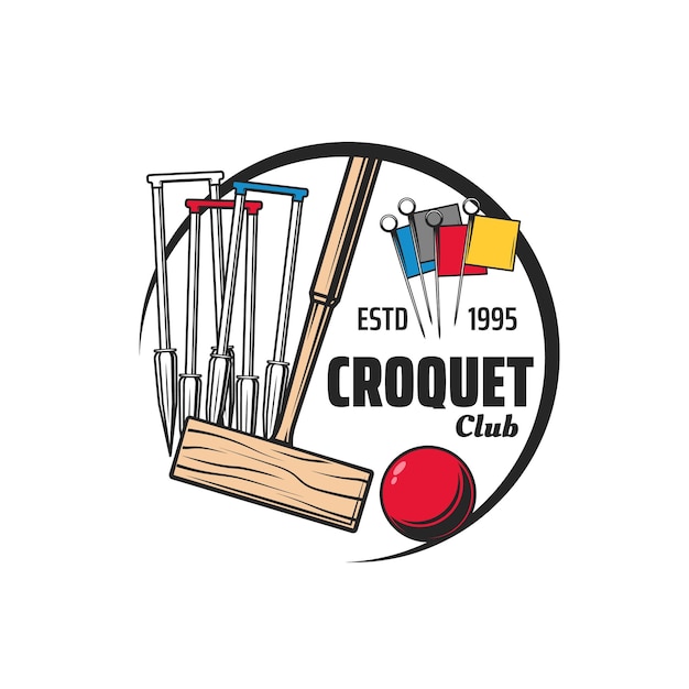 Croquet sport club vintage round icon or symbol