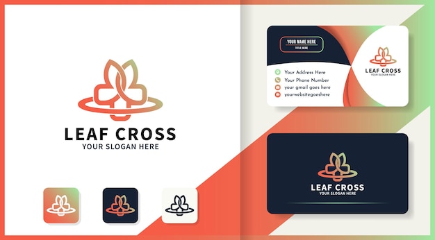 Cross blad of bloem logo ontwerp en visitekaartje