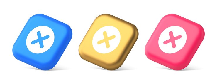 Vector cross button cancel reject decline negative forbidden fail 3d realistic icons