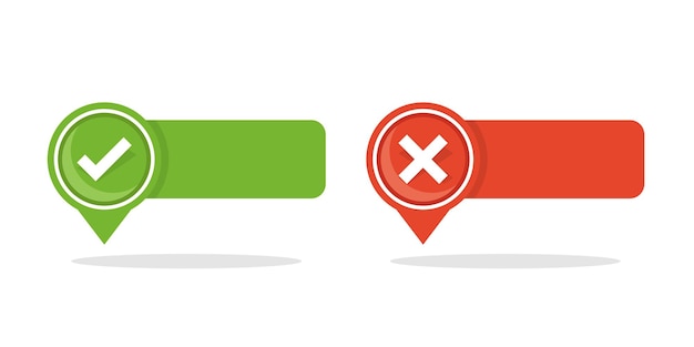 cross and check mark icon in flat style right and wrong answer vector illustration on isolated background map pin position sign business concept