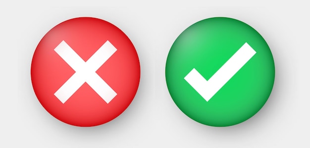 Cross and check mark symbol set. Vector yes and no check marks button