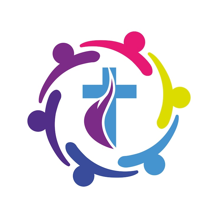 Vector cross design family church love union heart shaped logo on white background circle human comunity