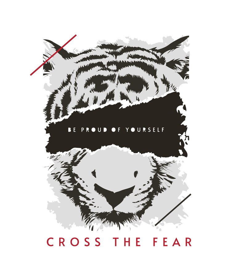 Vector cross the fear slogan with tiger face ripped off illustration