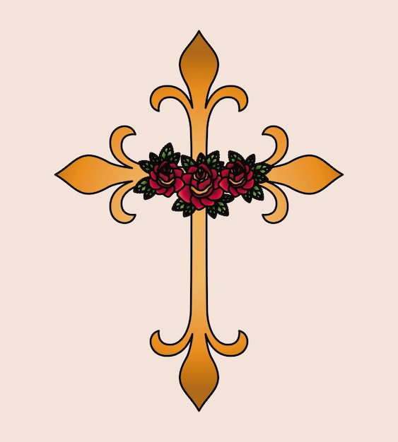 Vector cross and flower tattoo isolated icon design