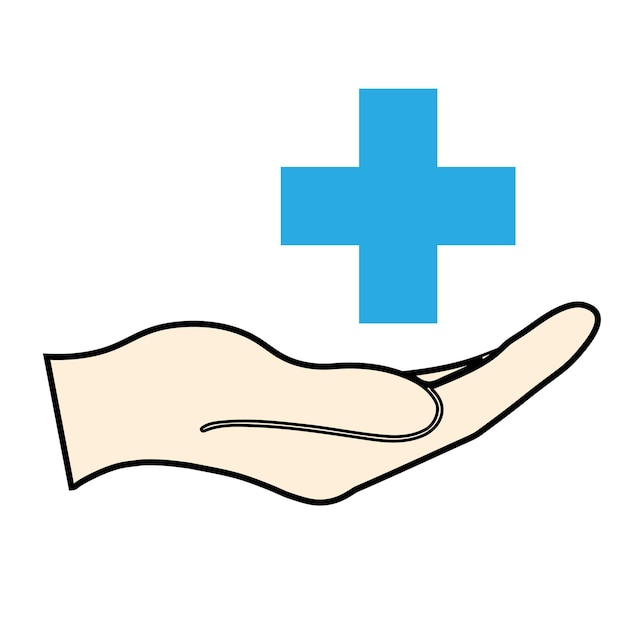 Cross health care symbol simple icon Illustration of hand