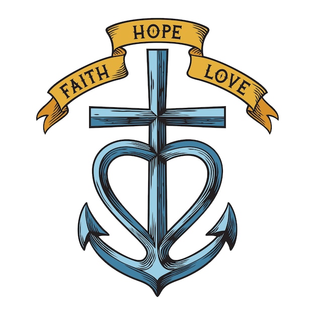 Vector cross heart anchor faith hope love symbol sign