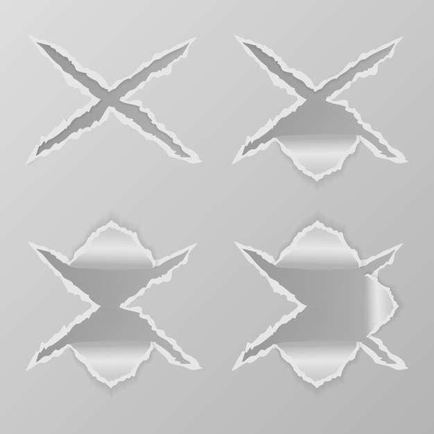 Cross and hole torn paper collection design set