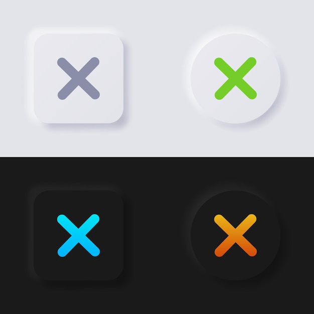 Cross icon set, Multicolor neumorphism button soft UI Design.