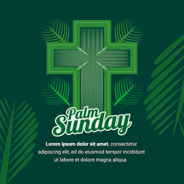 Cross icon with palm leaf ties greetings palm sunday