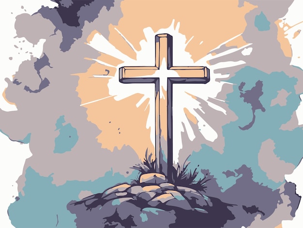 Cross of jesus christ on a watercolor background illustration of watercolor digital drawing water