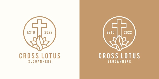 Cross and lotus vintage logo