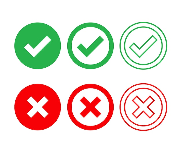 Vector cross mark and check mark icons in circle vector set