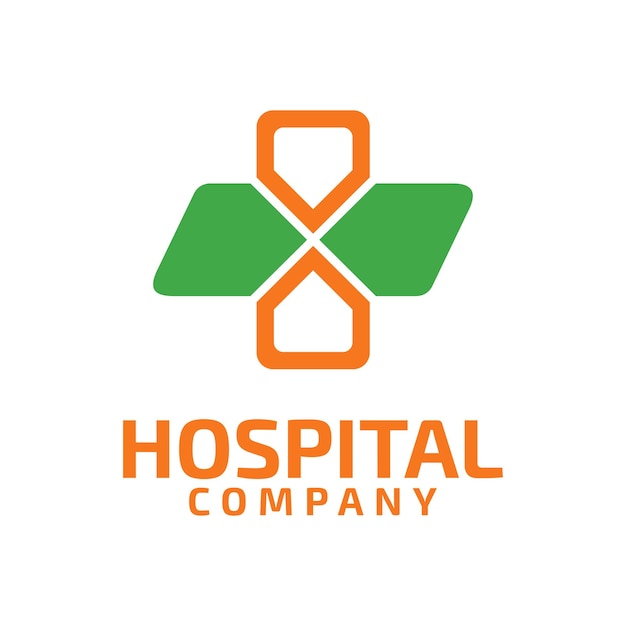 Cross medical logo vector with flat green and orange color style