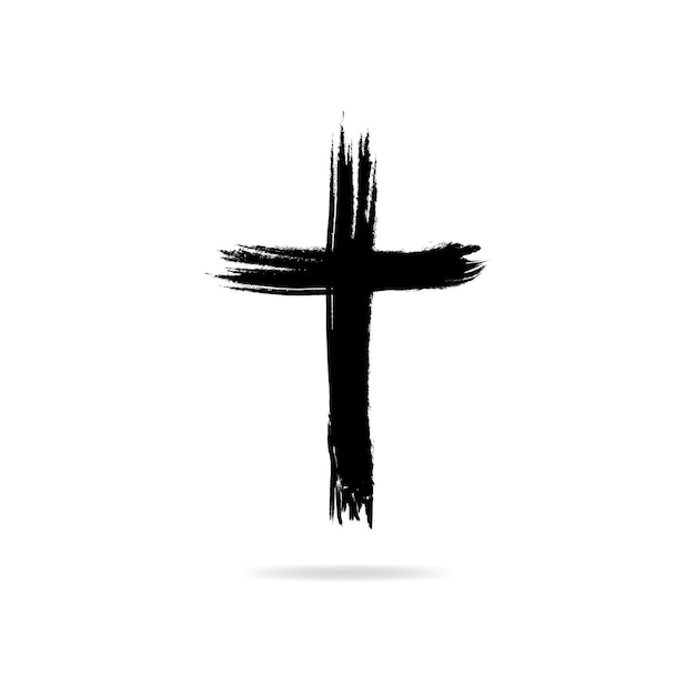 Cross painted brushes. Church of Jesus Christ logo. Hand drawn black grunge cross icon