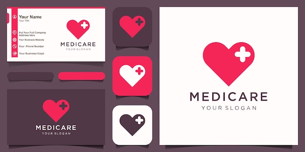 Cross plus heart medical logo icon design template elements