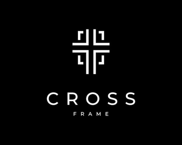 Vector cross religion jesus christ faith crucifix church line modern simple frame border vector logo design