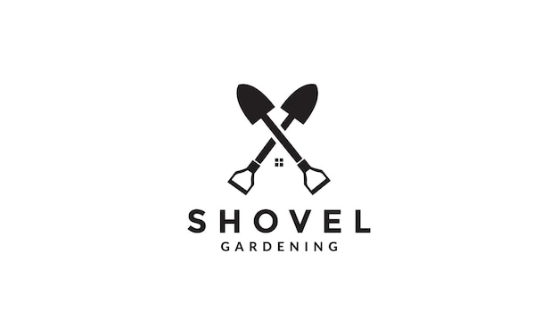 Cross shovel with home logo symbol icon vector graphic design illustration