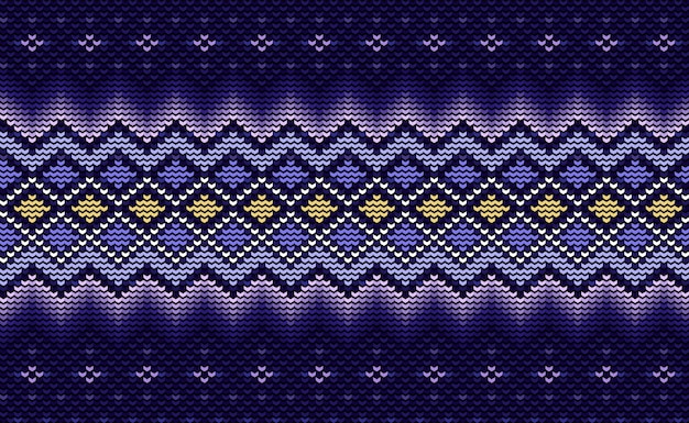 Cross stitch ethnic pattern Vector Knitted triangle background Purple pattern geometric decoration