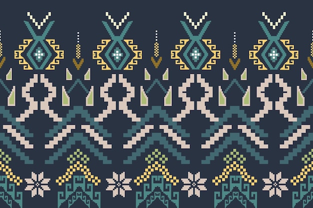 ベクトル クロスステッチピクセルパターンエスニックパターン抽象アートカーペット壁紙衣類用デザイン