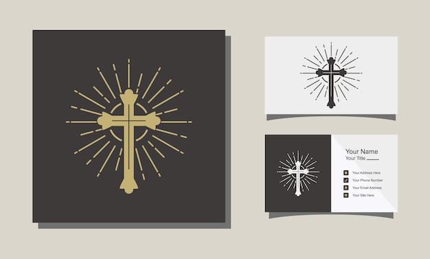 Cross sun burst combination church christian religion logo design symbol