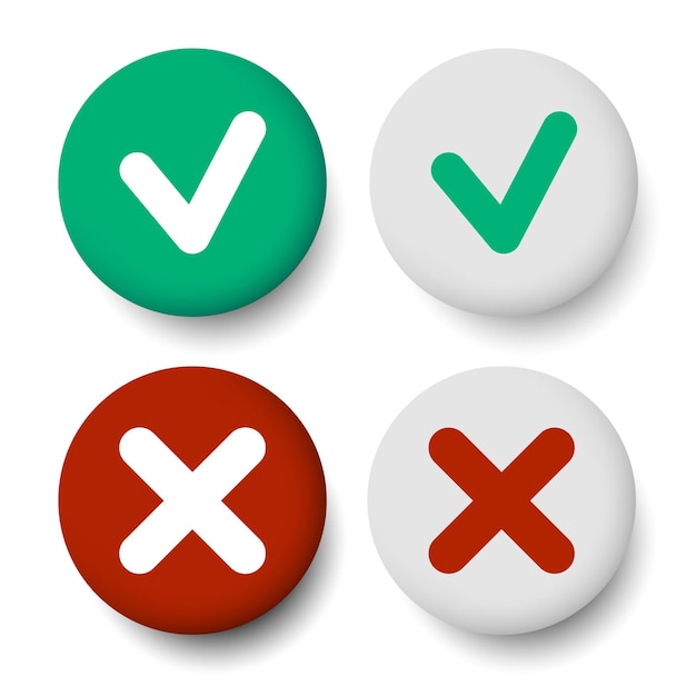 Cross and Tick symbols Set of red and green icons Cancel and Check mark
