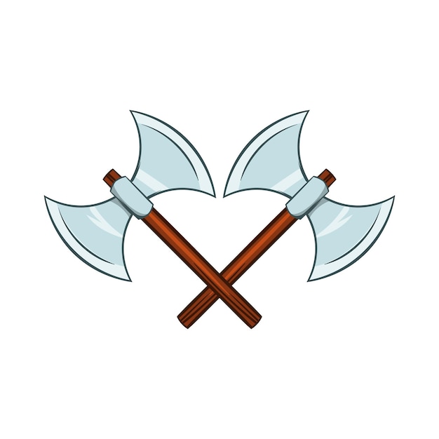Vector crossed ancient battle double axes icon in cartoon style on a white background