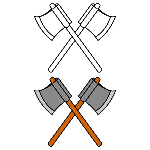 Crossed axe icon flat vector design for design element. Thin line and coloure axe simple icon.