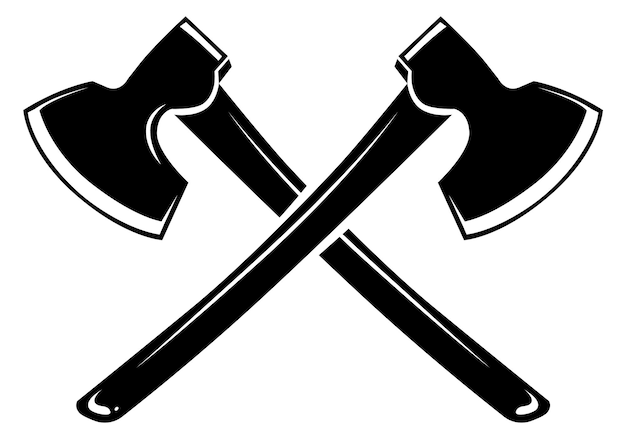 Crossed axes logo lumberjack tool wood industry symbol