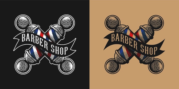 Дизайн логотипа перекрещенных парикмахерских шестов