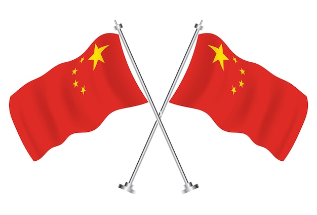 中国の交差した旗中国の国の孤立した波の旗