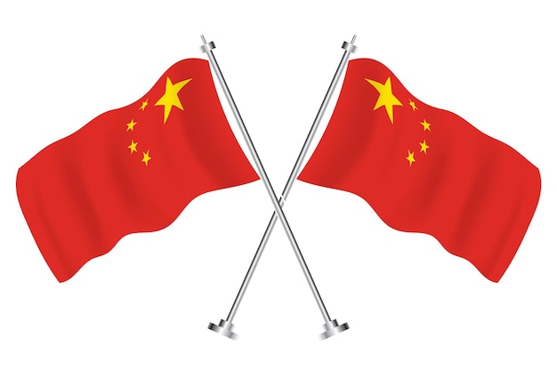 Vector crossed flags of china isolated wave flags of china country