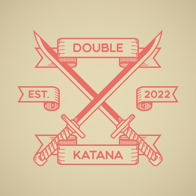 Crossed katana emblem with simple line art style