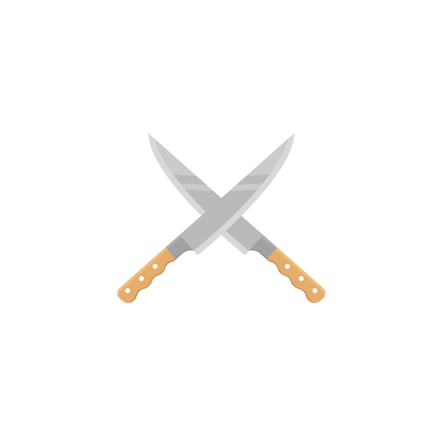 Crossed kitchen knife or blade vector icon illustration design template web