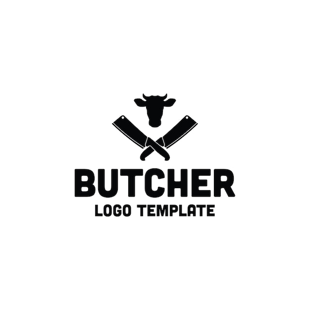 Vector crossed knife chop with cow logo design