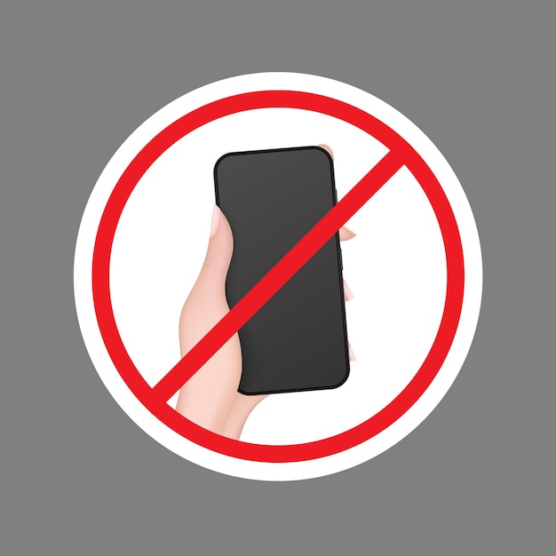 Crossed out hand icon with a phone. The concept of banning devices