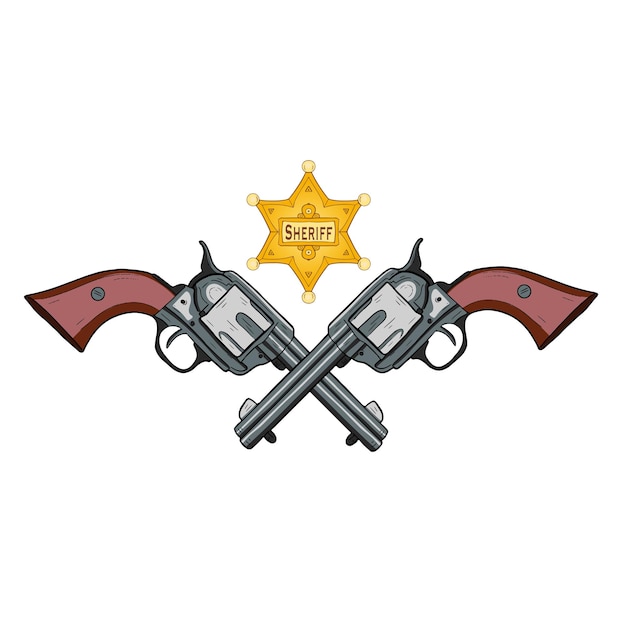 Retro Revolver or Cowboy Gun Cartoon Icon, Sketch Vector