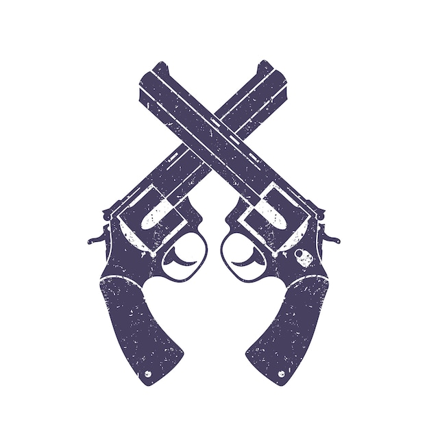 Crossed revolvers over white, with grunge texture