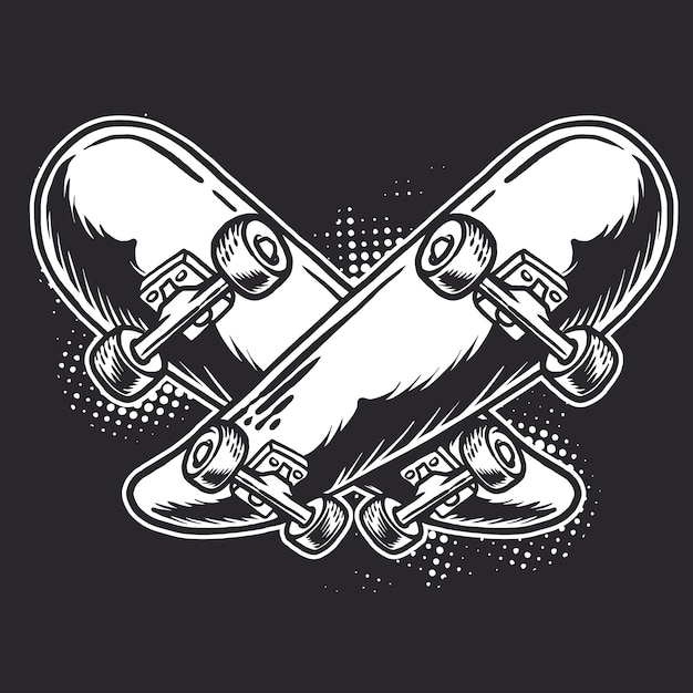 Crossed skateboard vector black and white