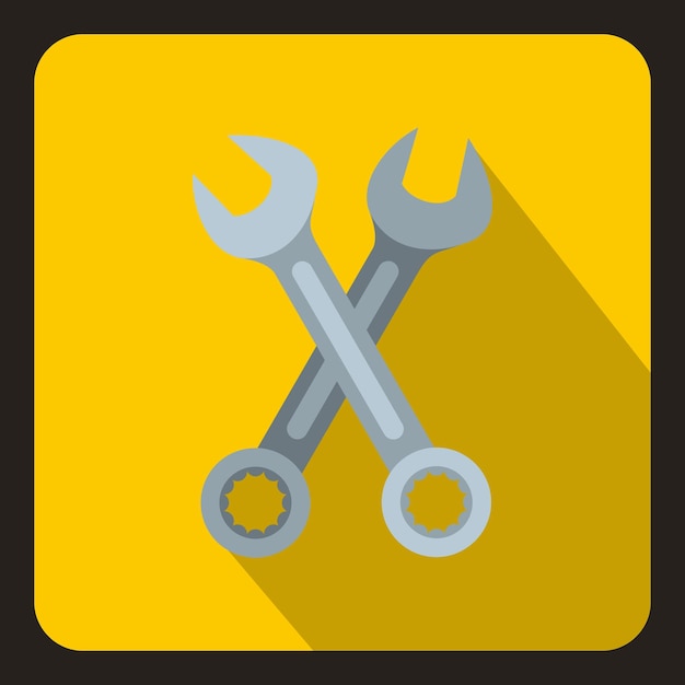 Crossed spanners icon in flat style on a yellow background vector illustration