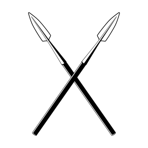 Crossed spears Vector black outline icon illustration